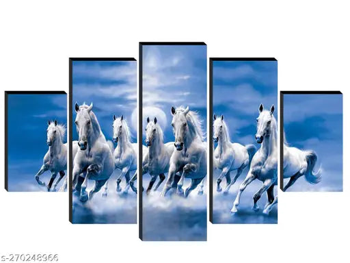 WALLMANTRA Set Of 5  Seven Horse Large   Wall Painting For living Room Home Decor Gift Item ETC.  75 cm x 43 cm