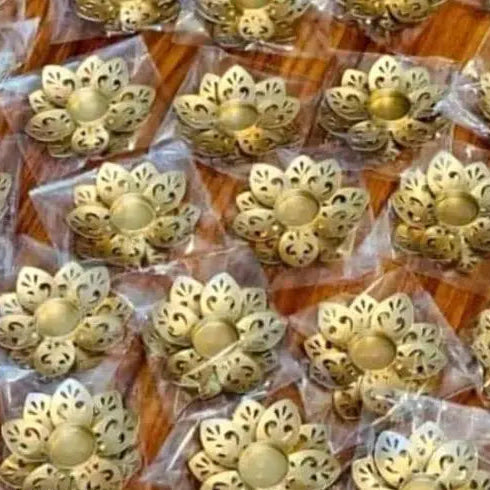 Set of 10 Gold Lotus Tea Light Candle Holders – Diwali Decor, Pooja Room & Home Decoration