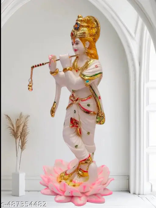 White marble kamal Krishna ji Stechu suitable for Home Pooja room beautiful Lord lovely krishna idol for home decor, office room showpiece
