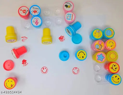 Curve Highlighter Pen Set, 6Pcs Flownwing Flair Pens with 6 Different Curve Shape Fine Tips,Curve Highlighter Pen For Adults & Kids Books Writing Drawing Scrapbook and  10 Pcs Motivation Stamps for Kids - Plastic Stamps Toys Art & Craft for School Supplie