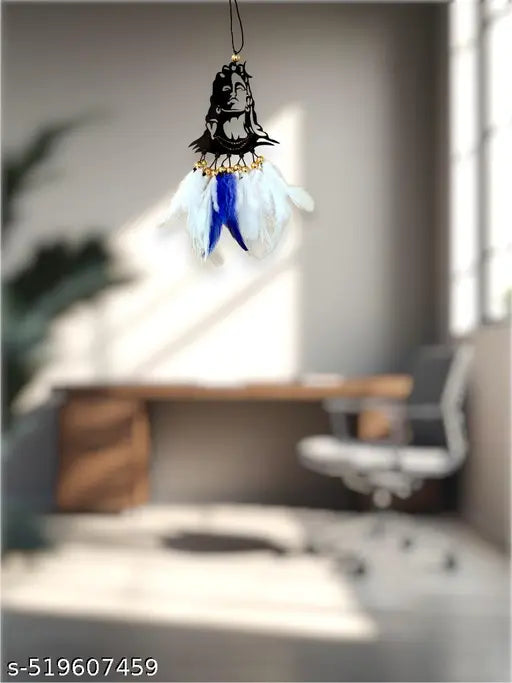 Jiyu Creation Car Hanging Ornament | Dream Catcher for Positive Energy | Rearview Mirror Charm | Home and Temple Decor | Durable Acrylic with Original Feathers