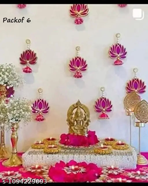 Pink Lotus Wall Hanging Set of 6 | Decorative Festive Toran for Home