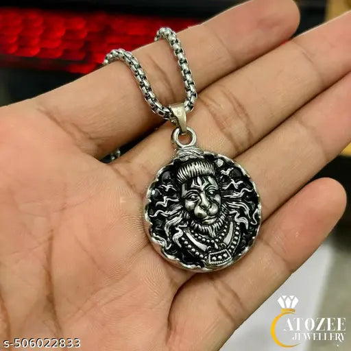 Lord Narasimha Pendant/Narasimha Dev Locket/Hindu God Necklace/Silver Plated Narasimha Pendant/Spiritual Pendant for Men/Lord Vishnu Avatar Locket/Stainless Steel Narasimha Necklace/Divine Protection Pendant/Bajrangbali Narasimha Locket/ Hanuman Pendant f