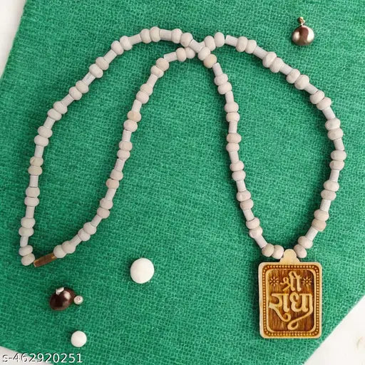 Real & Natural Tulsi Mala with Shree Radha Necklace Wood Locket