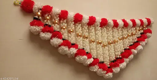 Artificial Marigold Fluffy Toran Flowers Garlands Door Toran Set | Handmade garland Door Hangings for Decoration white , red ,with gota balls  bandarwal 1 pics 40 cm