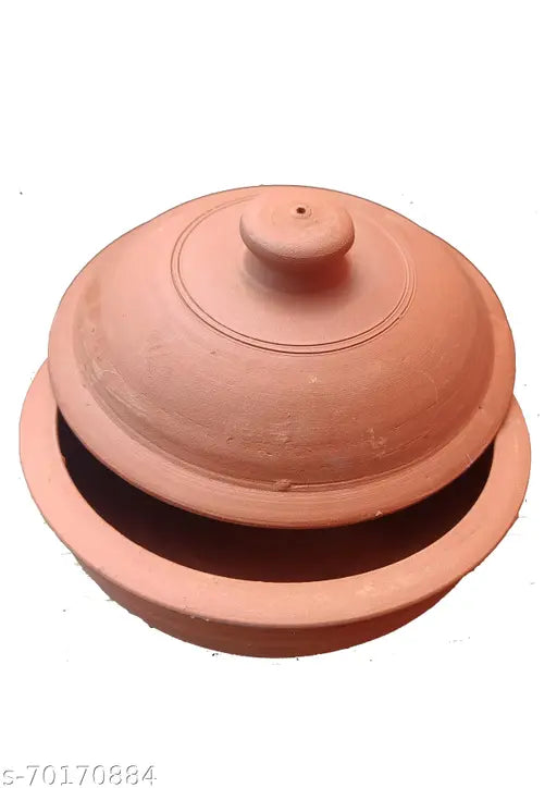 Handcrafted Ornately Designed Earthenware Serving Bowl with Lid ( Brown, 1.20 Litre) | Clay Casserole with Lid | Serving Pot