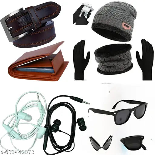 Latest winter special offer Buy winter cap get gloves wallets belt two wires earphones or folding sunglass free