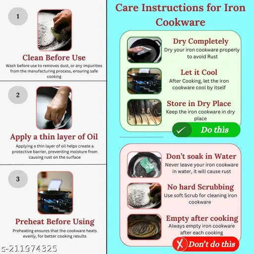 LAZYwindow Superior Iron Tadka Pan/Fry Pan/Pot & Pan with Stainless Steel Handle 12cm Diameter (Non-Coated) Black-S0529