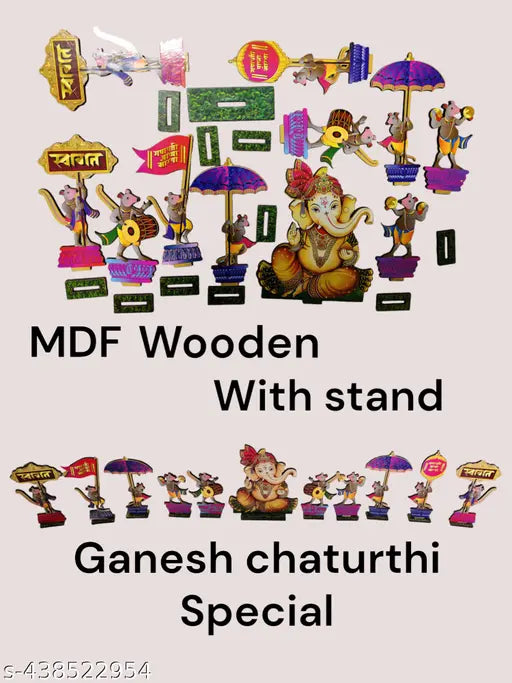 Ganesh ji welcome set for ganesh chaturthi made up of mdf decorative item for office home and temple