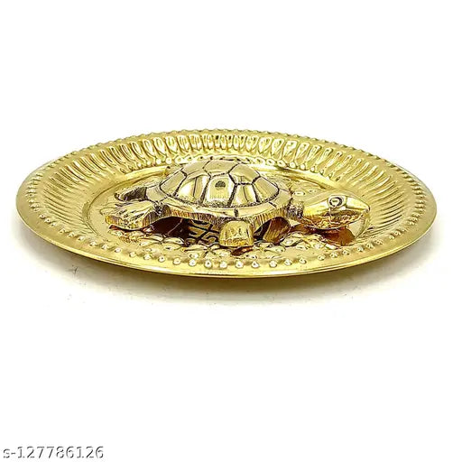 Vastu Feng-Shui Brass Tortoise Turtle Kachua with Metal Plate Handicraft & Decor Gift Items Home Office. Idols & Figurines