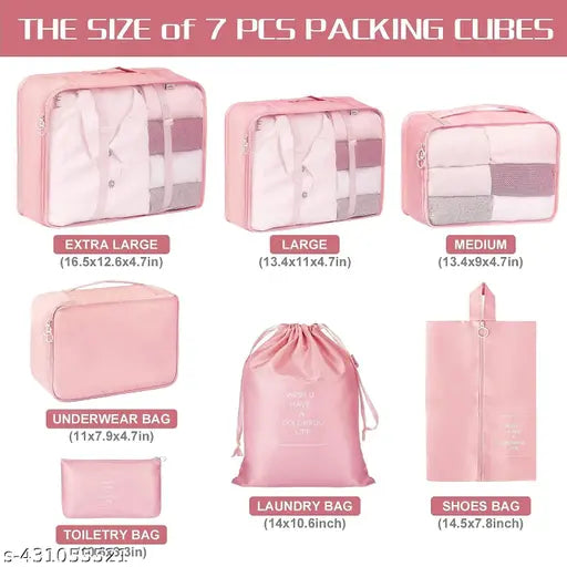 ( Multicolor) Travel Organizer 7 in 1 Travel Laundry Cosmetics Luggage Packing Organizers Set Makeup Bags Organizer Packing Cubes with Shoe Bag for travel, Nylon