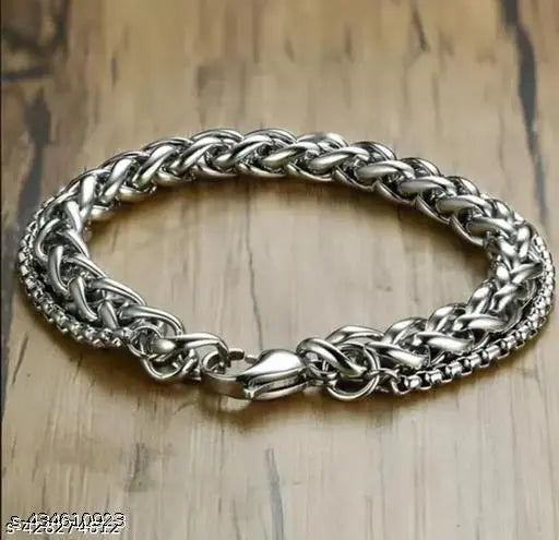 Men Women Stainless Steel Silve Link Chain Bracelet Doubla Layers New