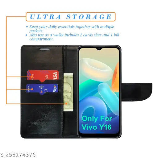 AD Enterprises Pink Dot Flip Cover for Vivo Y16| Leather Finish|Shock Proof|Magnetic Clouser Compatible with Vivo Y16(Pink)