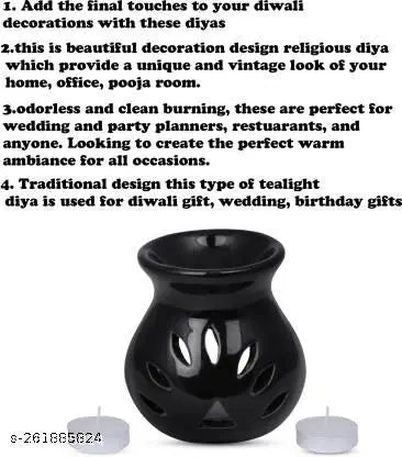 Home Decor Ceramic Clay Candle Operated Burner Set of 1. Use As Fragrance Or Warm Light With 2 Tlight candle 1 Lemon Grass Scented oil free ( Perfect For Home Decor,Air Freshner & Gifting Purpose )