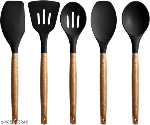 Silicone Spatula Set Kitchen Utensils Set, 5 Pcs Non-Stick Silicone Kitchen Cooking Utensils With Wooden Handle, Kitchen Spatula Cookware Utensils Set, Heat Resistant Silicone Kitchen Gadgets