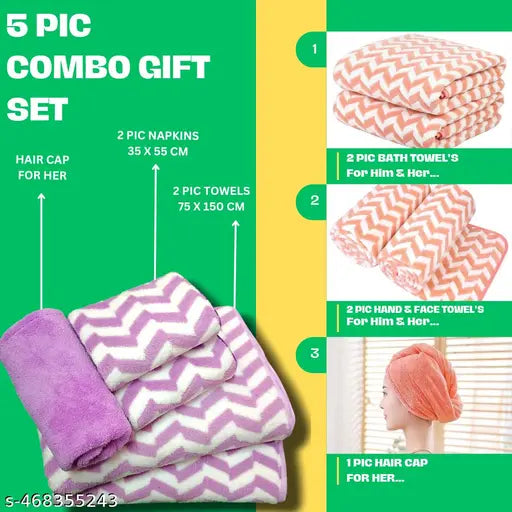 5-in-1 Super Saver Towel Set  | Ultra Soft, Quick Dry & Super Absorbent | Bath, Face & Hair Wrap Combo