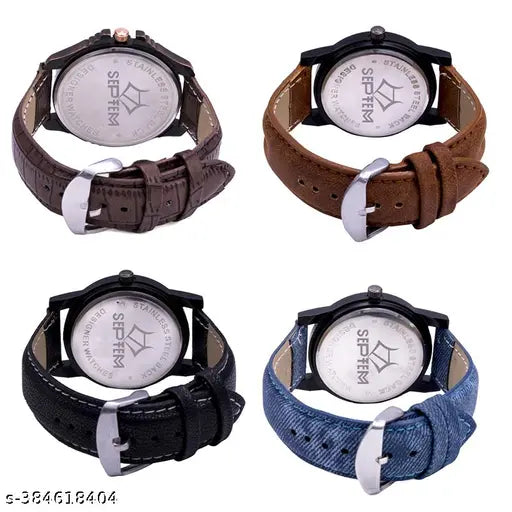 Wrist Analog Stylish Watch Combo 4 Pieces(Black Blue Brown Coffee)