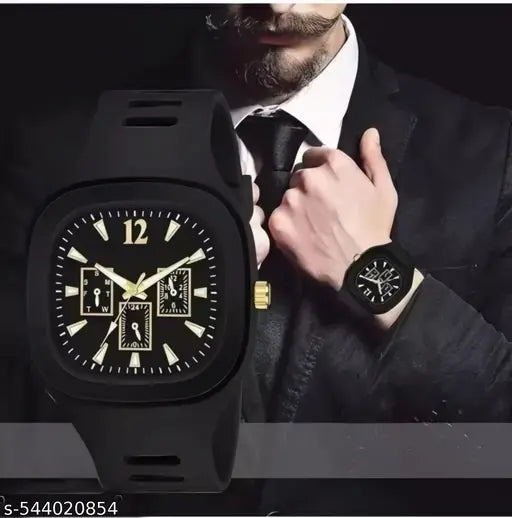 Stylish unique designer casual Man / boys black Leather belt purse wallet watch combo pack set of 4 pics for men boys