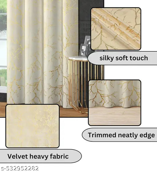 MSD Decor Hub Luxury FOIL Velvet Blackout PARDA Curtain for LONGDOOR, Window, Door Pack of 1 PECS, CREAM