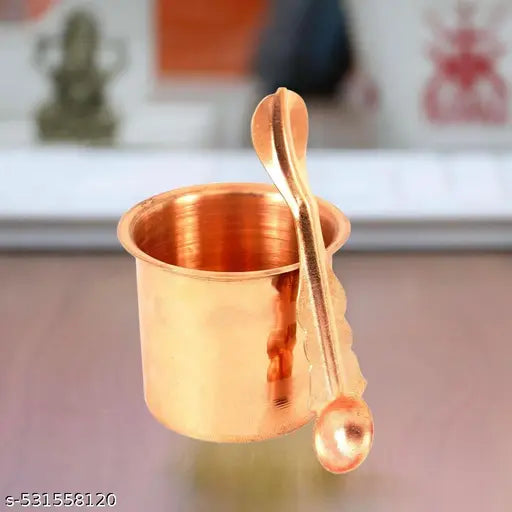 HARIDWAR TRENDS Copper Panchpatra with Aachmani (Spoon) for All Puja Purpose-4.5