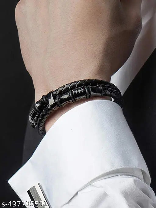 Jewels Galaxy Latest Style Leather Layered Bracelet For Boys And Men (1 Pack 1 Bracelet)
