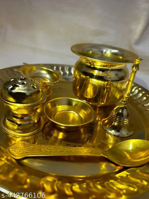 Electro India Newly arrived Trending Puja Thali Set made of stainless steel with brass coating