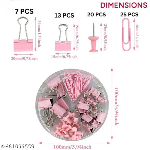 Paper Clips and Binder Clips Set – 65 pcs of U Pins, Mix Size Binder Clips for Notes, Letters, Papers, Binder Clamps in Office, Home, School (Random Color) (Pack of 1)