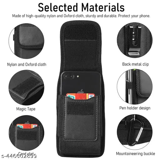Waterproof Mobile Pouch for Men and Women with Belt Clip Anti Scratch Nylon Phone Holster Case with Card Holder Waist Pouch  (Black)