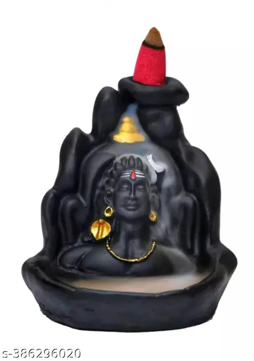 Combo Pack of Shiva Adiyogi AND Ganesha Smoke Incense Holder 50 Units of Backflow Cones Polyresin Incense Holder  (Black)