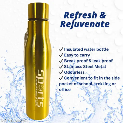 Golden Stainless Steel Sports Bottle - 1 Litre, Stylish & Lightweight Design