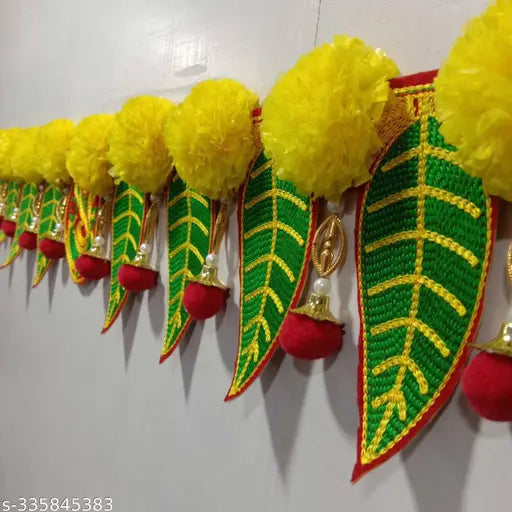 Home Decor Ganeshay Green Pan With Marigold Yellow Flower Traditional Door Hanging Toran/Bandarwal.  Pack of 1