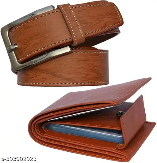 Brown leather belt+ wallet