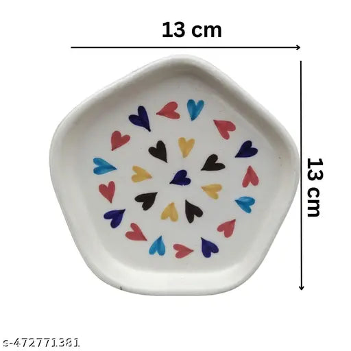 MALAIKAH Ceramic Multi Heart Print Platter Pack of 6, Valentines Gift for Lover, Gifts for Boyfriend, Girlfriend, Valentine’s Day Gift | Serving Platters| Platter For Snacks, (Valentine Special)