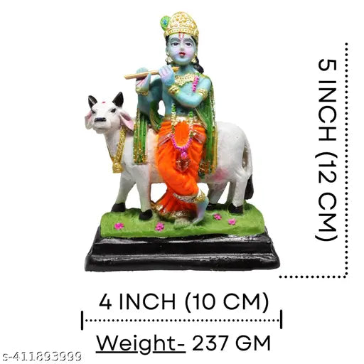 Easy Kart 1 Marble Dust Multicolor Laddu Gopal/Bal Gopal Cow Krishna Statue, (Multicolor)