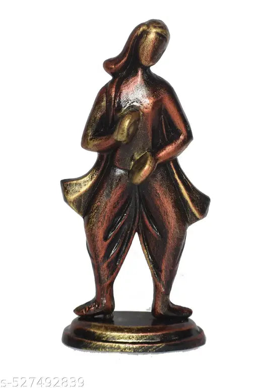 Saanchi Clay Musician Figurine Antique Copper Gloss Finish - 7.5 Inch | Handcrafted Indian Decor | Unique Gift for Home, Office, or Festivals