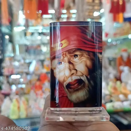 Saibaba face Big Glass Acrylic Photo for home decor, car dashboard stand art gallary, show piece, godHindu Deity Figurine for Decor & Puja. photo for Good Luck photo for decor and worship - Spiritual/Religious photo