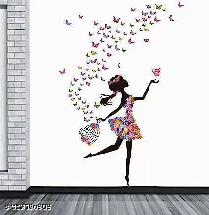 Beautiful Girl  Flying Butterfly Sticker