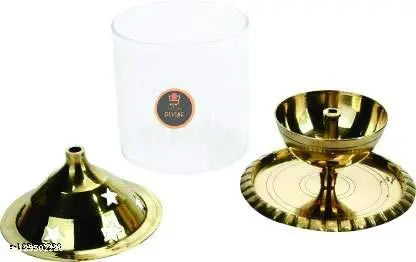 Diya with Borosilicate Glass Diya Decorative Brass & Glass Oil Lamp Tea Light Holder Lantern, Cylinderical Borosilicate Glass Glass Gold Akhand Diya Big Oil Puja Lamp Akhand Diya Decorative Brass & Glass Oil Lamp Tea Light Holder Lantern, Glass Cylinderic