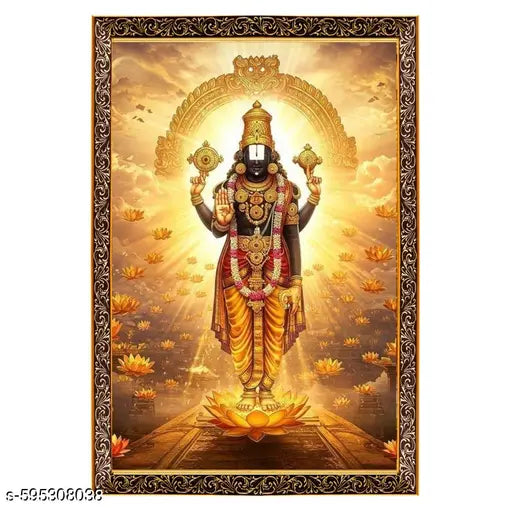 Bharat Enterprises Divinity Eternity Spirituality Tirupati Balaji Venkateswara Swamy Wooden Photo Frame with Wall Hook,8x10 inches_TPB_76
