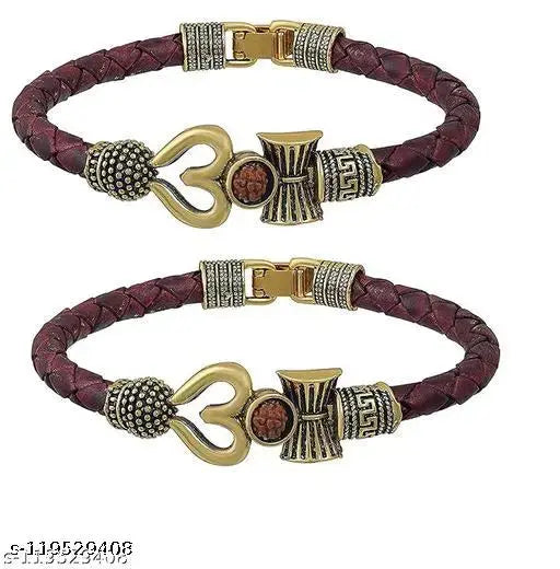 fnsales Bahubali Kada Bracelet Bangle Free Size Cuff Kada Spiritual Jewellery for Silver Oxidized Designer Handcrafted Lord Shiva/Shiv Trishul Rudraksha Damroo