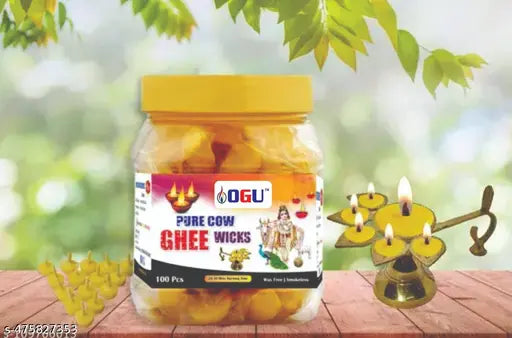 OGU Ghee Diya Batti 100pcs| Handmade Ghee Diya Batti, Jyot Batti for Pooja Aarti and Special Occasions , Premium Quality Ghee diya cotton Wick