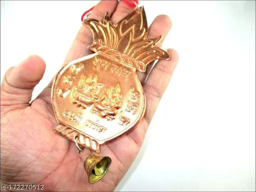 Beautiful Unique & Gorgeous Hindu God Ganesha, Goddess Lakshmi, Subh and Labh on Kalash with Hanging Bell