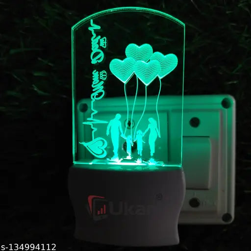 Ukani MOM DAD Acrylic 3D Optical Illusion Night Lamp, RGB 7 Colors Auto Colour Changing LED Plug and Play Night Light, Office Day Light, For Home and Office Use, Best for Gift, Multicolour - 7CM+3.5CM