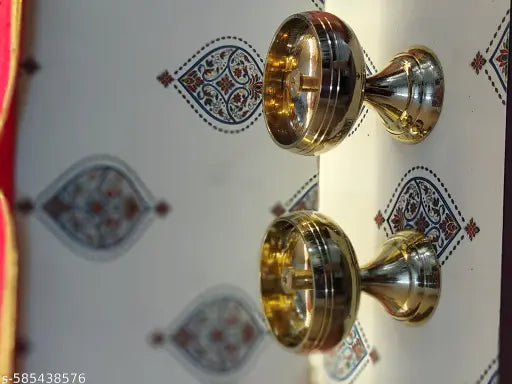 Set of 2 piece|Kuber Goblet Brass Table Diya Jyoti Oil Lamp Round Apple Design Shape Diya for Pooja Deep|for Home decor & Temple|size-2