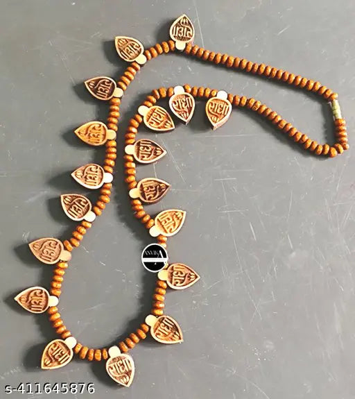 ANVIKA Multy 18 Leaf Carved Radha Name Tulsi Kanthi Mala Necklace
