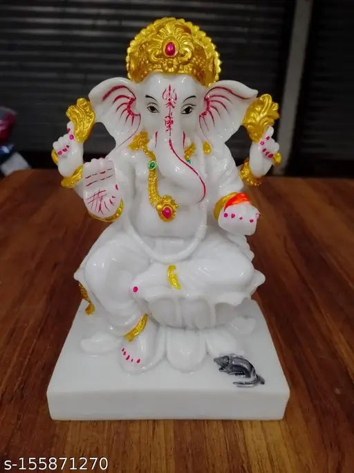 Marble Ganesha Murti / Idol 7 Inch ( white )