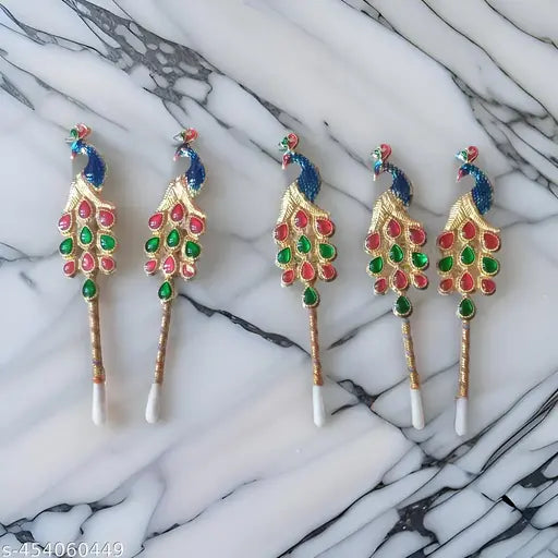 Pooja Tilak Stick Meenakari Colorful Multicolor Tilak Stick Peacock Shape Tilak Stick, Pooja Item (Pack of 5 Sticks)