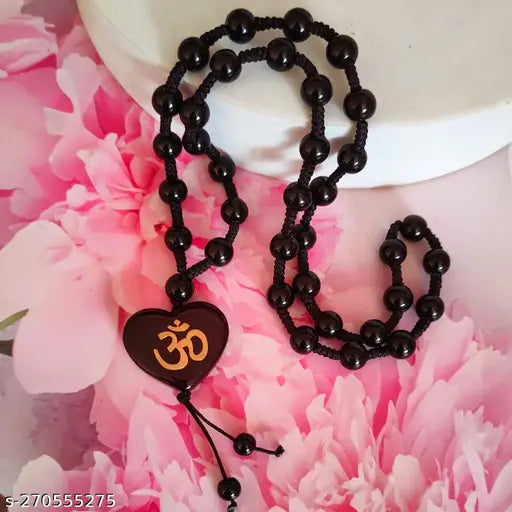 Shiv Creation Religious Om Aum Ohm In Heart Shape  Black  Crystal Bead  Mala For Men and Women