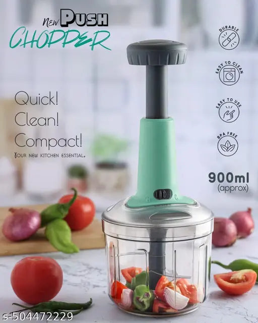 Quick & Easy Square 6 Blade Push Chopper Push N Chop Hand Press Vegetable Chopper with Easy Push and Close - 1000 Ml
