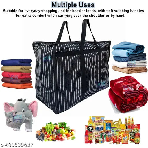 Pack of 1 Canvas & Polyester Shopping Bags Strong Handles Reinforced Handles jhola Bag and Base Heavy Bag/Multipurpose Storage Organizer and with Zipper On Top